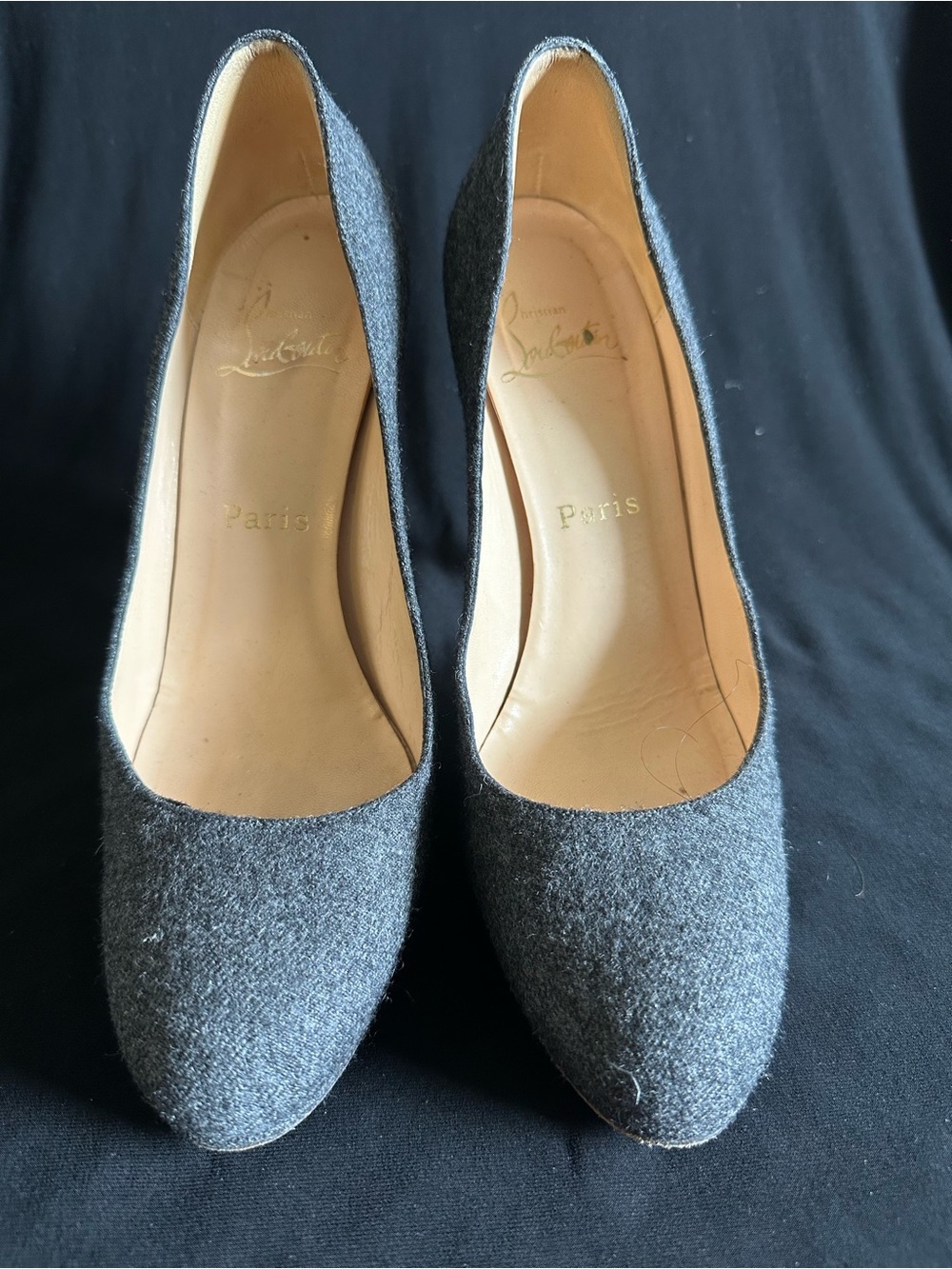 Christian Louboutin Gray Wool Pumps Red Bottom Heels Paris